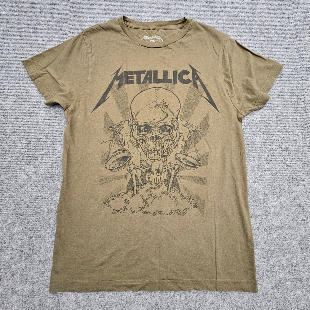 Metallica Graphic T-Shirt Mens Medium Olive Green Rock Band Heavy Metal Retro